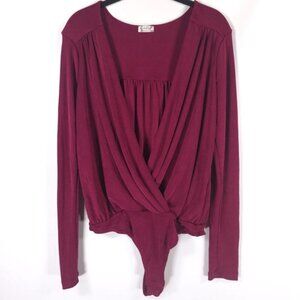 NWOT Free People Intimately Women’s‎ Turnt Bodysuit Long Sleeve Thong Red LARGE
